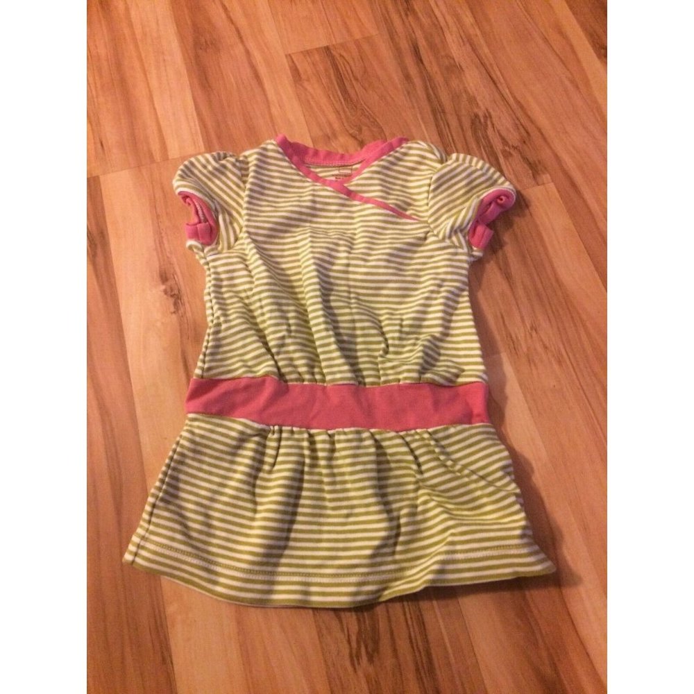 Tea Collection Light Green and White Striped Cotton Dress Pink Trim 6-12 Months